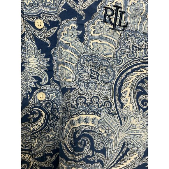 Lauren Ralph Lauren Dress BLUE Paisley Button Down Shirt Dress Oversized SMALL - Picture 9 of 12
